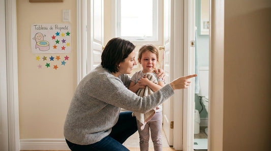 Une mère accompagne sa fille vers les toilettes pendant l’apprentissage de la propreté.